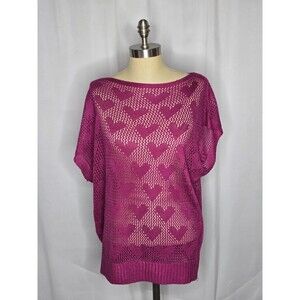 Vintage Jon & Anna Womens Heart Pattern Open Knit Magenta Sweater NWT Size 1X